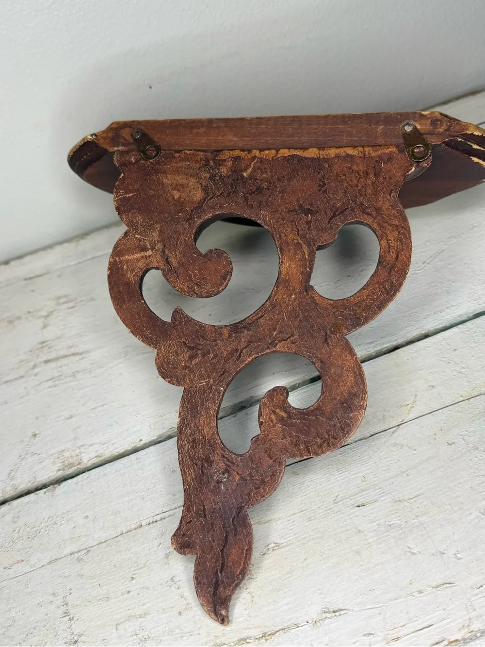 Hand carved Solid Wood Floral Design Wall Mounted Floating Shelf Bracket Burnt